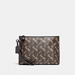 CHARLIE POUCH WITH HORSE AND CARRIAGE PRINT - 89585 - PEWTER/BROWN BLACK