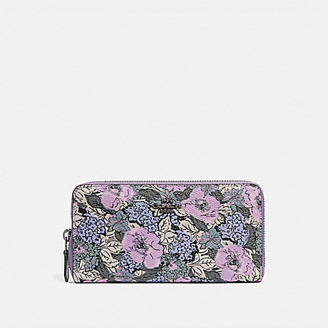 COACH ACCORDION ZIP WALLET WITH HERITAGE FLORAL PRINT - V5/SOFT LILAC MULTI - 89613