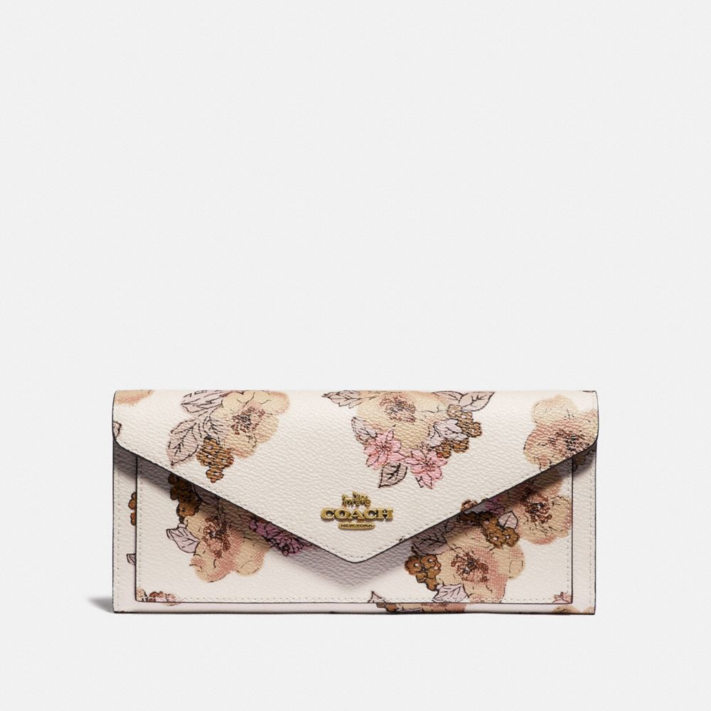 COACH 89618 Soft Wallet With Floral Bouquet Print BRASS/CHALK
