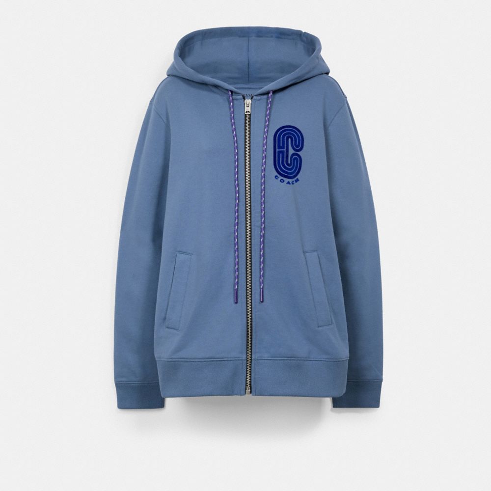 COACH 89625 COACH PATCH ZIP HOODIE FRENCH BLUE