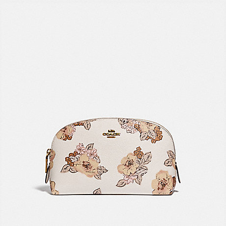 COACH 89651 COSMETIC CASE 17 WITH FLORAL BOUQUET PRINT BRASS/CHALK