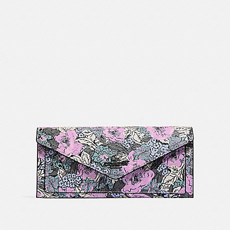 COACH 89686 Soft Wallet With Heritage Floral Print PEWTER/SOFT LILAC MULTI