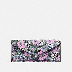 COACH 89686 Soft Wallet With Heritage Floral Print PEWTER/SOFT LILAC MULTI