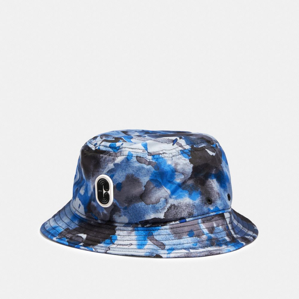 COACH 89721 BUCKET HAT WITH WATERCOLOR SCRIPT PRINT BLUE WATERCOLOR CAMO