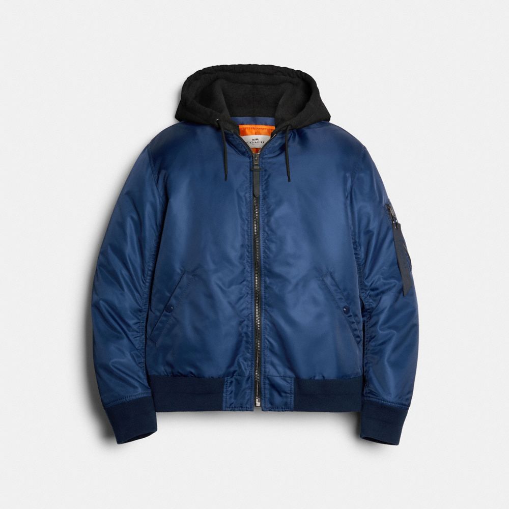 NYLON HOODED MA-1 JACKET - NAVY - COACH 89726