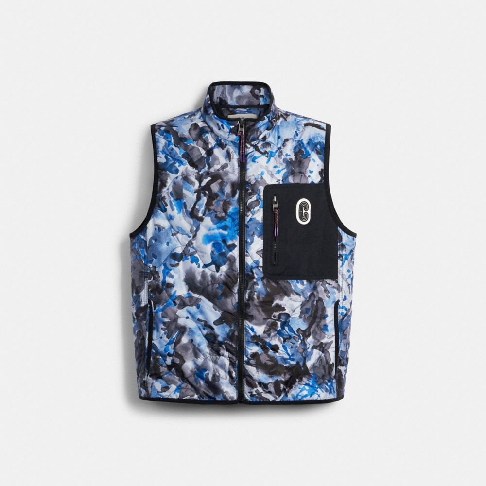 QUILTED VEST - BLUE WATERCOLOR CAMO - COACH 89728