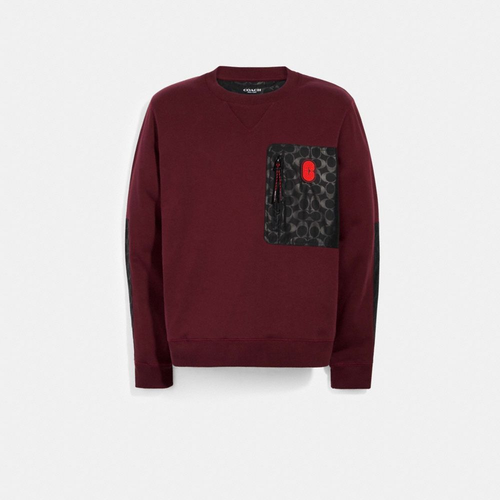 COACH MIXED MEDIA SWEATSHIRT - MAROON - 89748