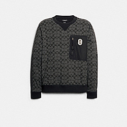 COACH 89748 Mixed Media Sweatshirt BLACK SIGNATURE