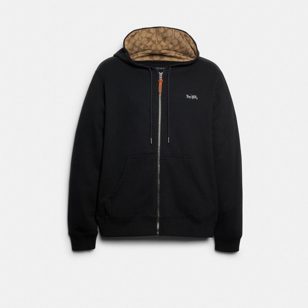 COACH SIGNATURE ZIP HOODIE - BLACK - 89750