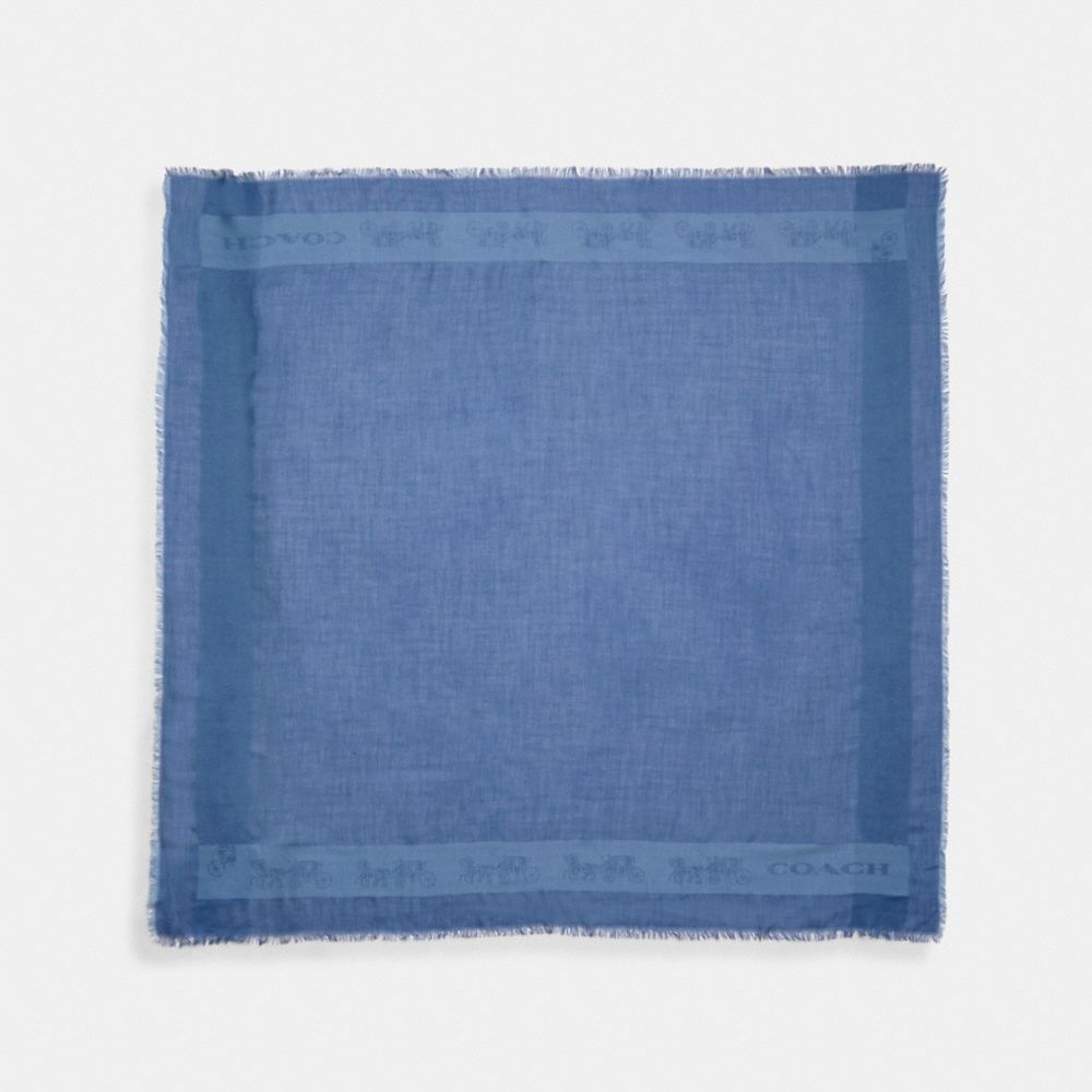 COACH 89793 Horse And Carriage Print Border Oversized Square Scarf BLUEBELL