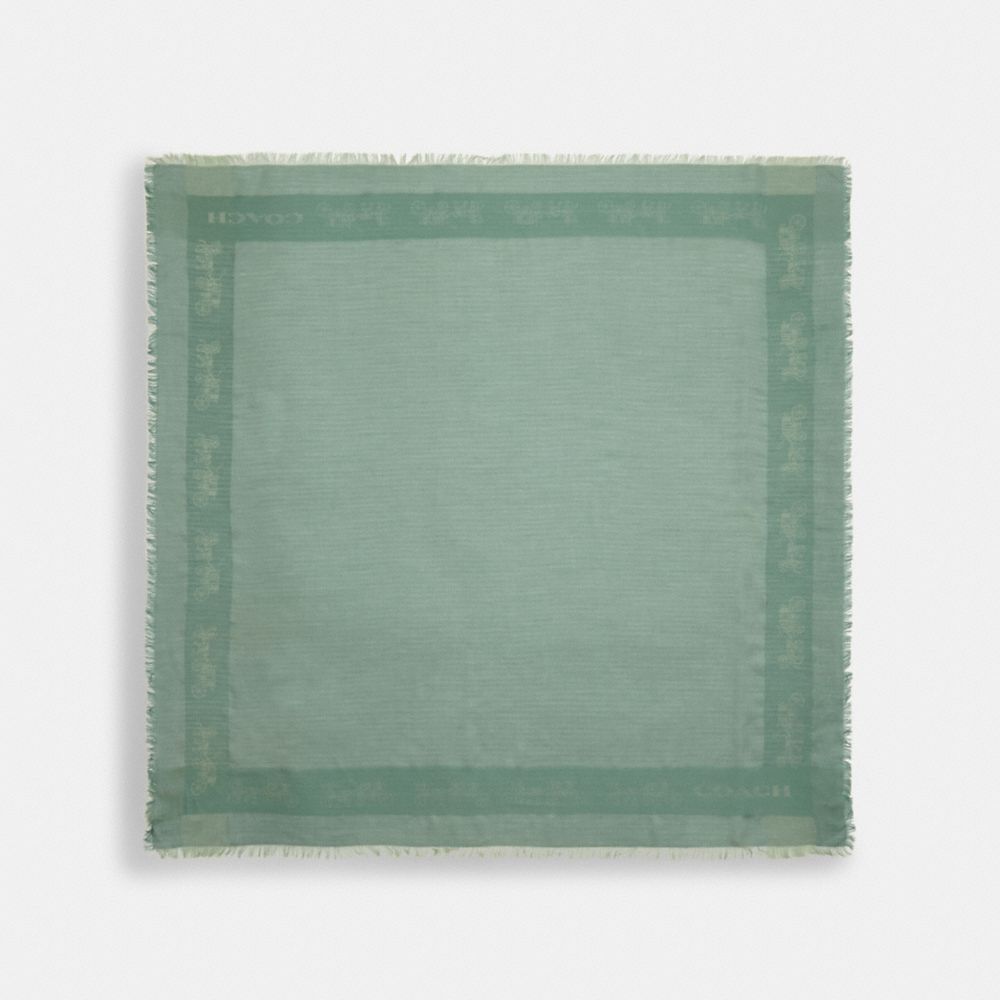 HORSE AND CARRIAGE PRINT BORDER OVERSIZED SQUARE SCARF - 89793 - SEAFOAM