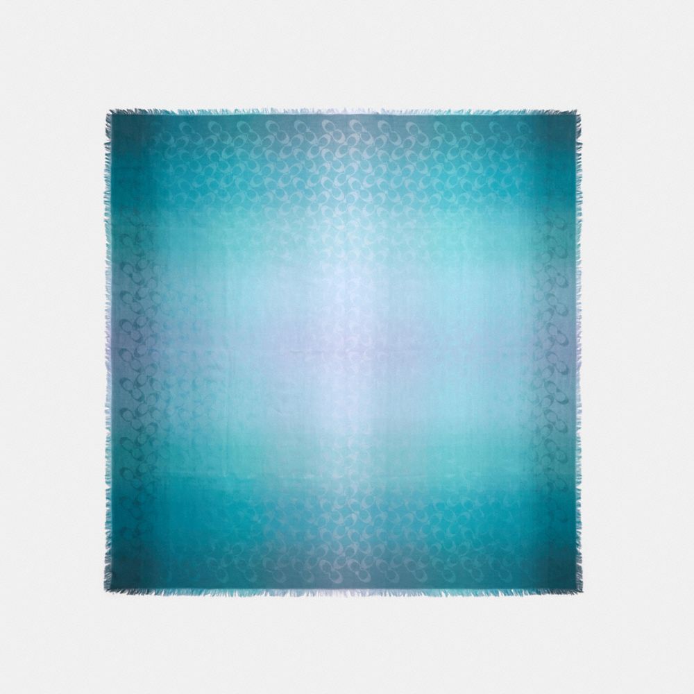 COACH SIGNATURE OMBRE OVERSIZED SQUARE SCARF - TEAL - 89795
