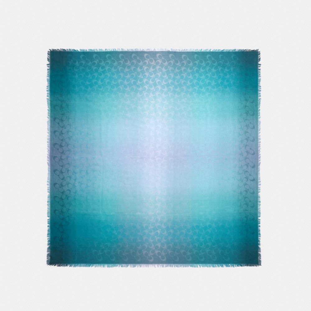 COACH 89795 SIGNATURE OMBRE OVERSIZED SQUARE SCARF TEAL