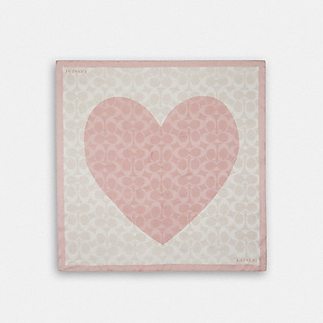 COACH Jumbo Signature Heart Print Silk Square Scarf - CHALK - 89837