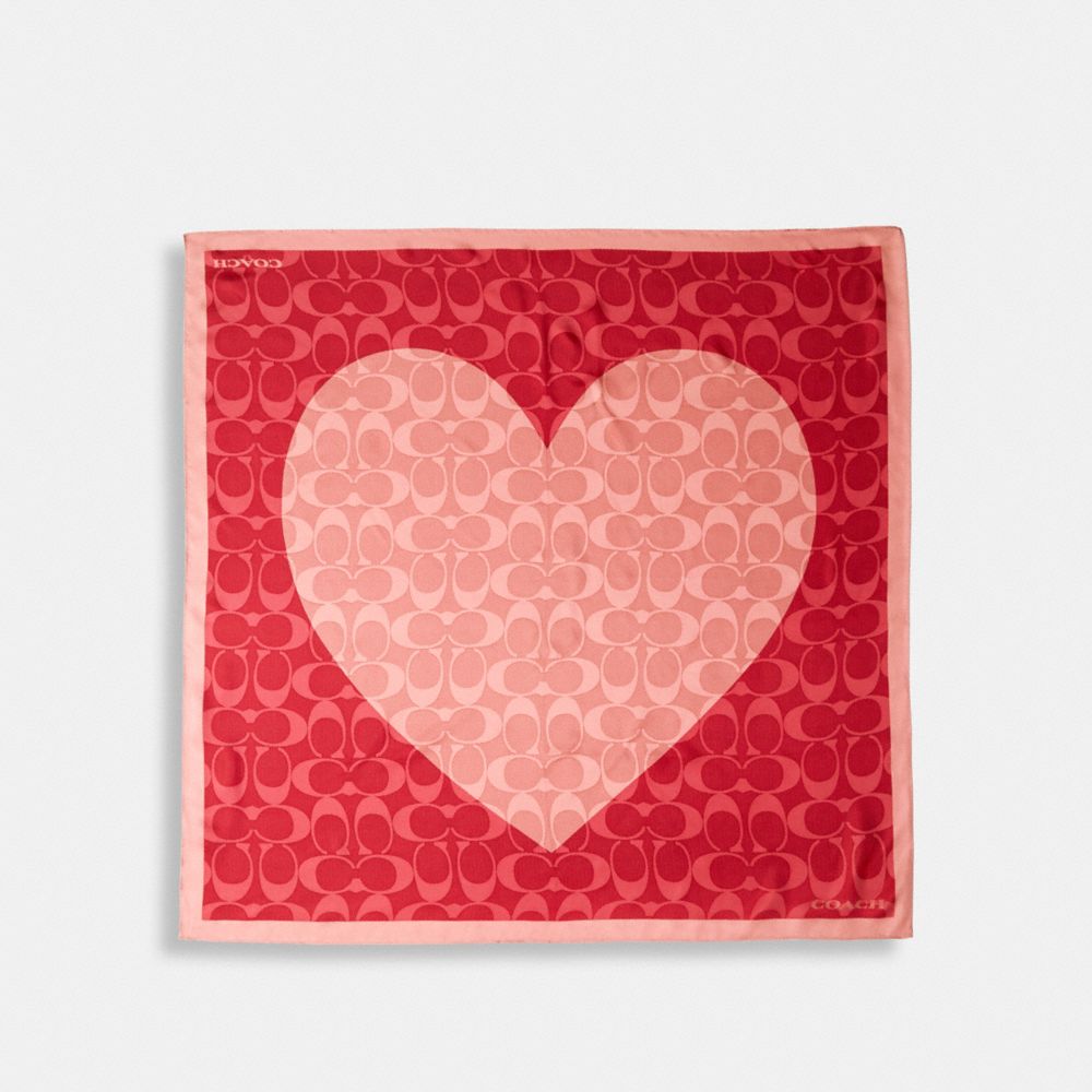 COACH 89837 Jumbo Signature Heart Print Silk Square Scarf LIGHT BLUSH