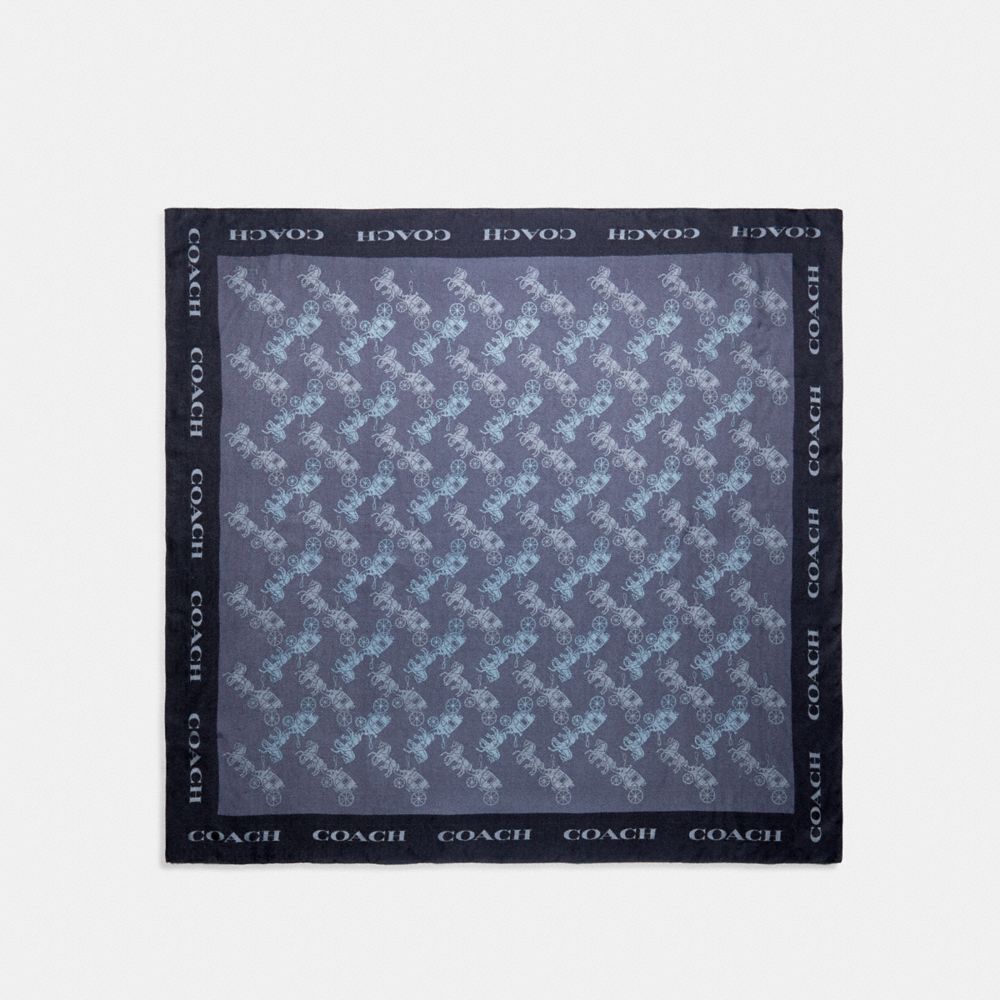 HORSE AND CARRIAGE PRINT SILK SQUARE SCARF - 89843 - INDIGO