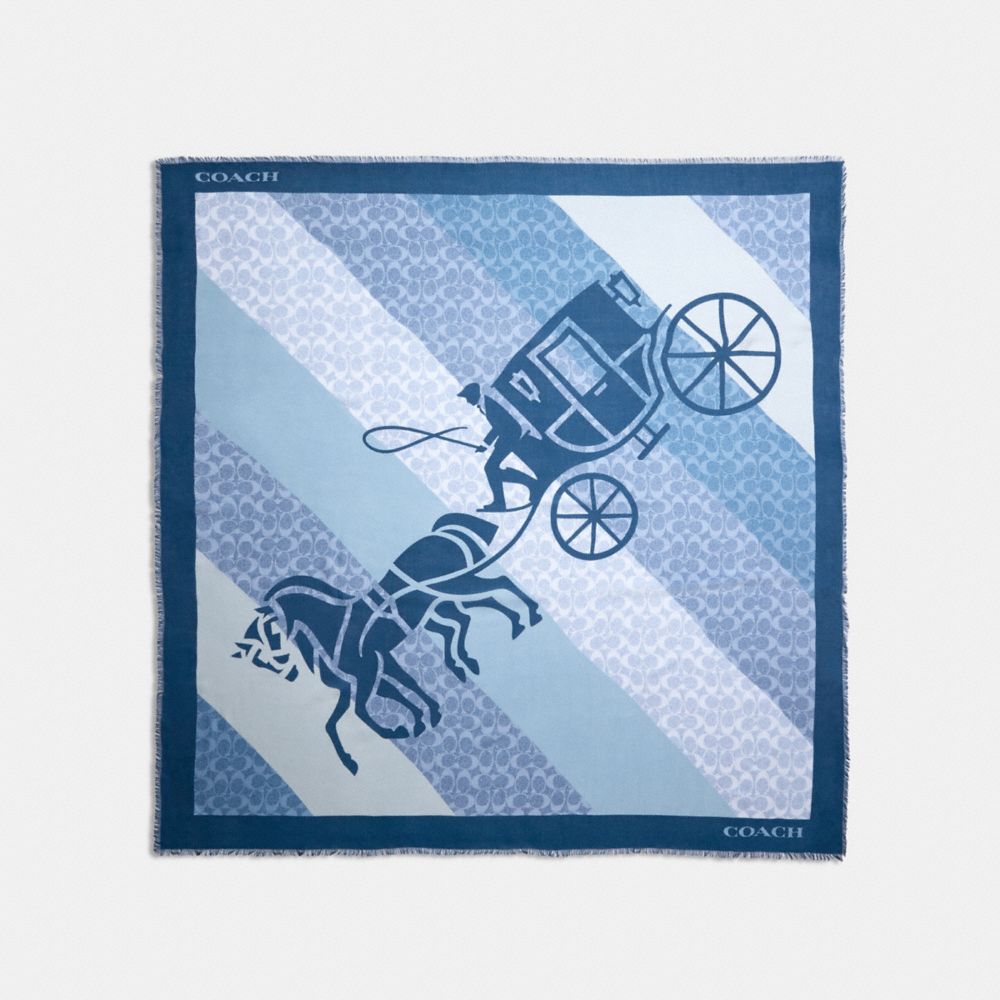 SIGNATURE HORSE AND CARRIAGE PRINT OVERSIZED SQUARE SCARF - 89844 - DENIM