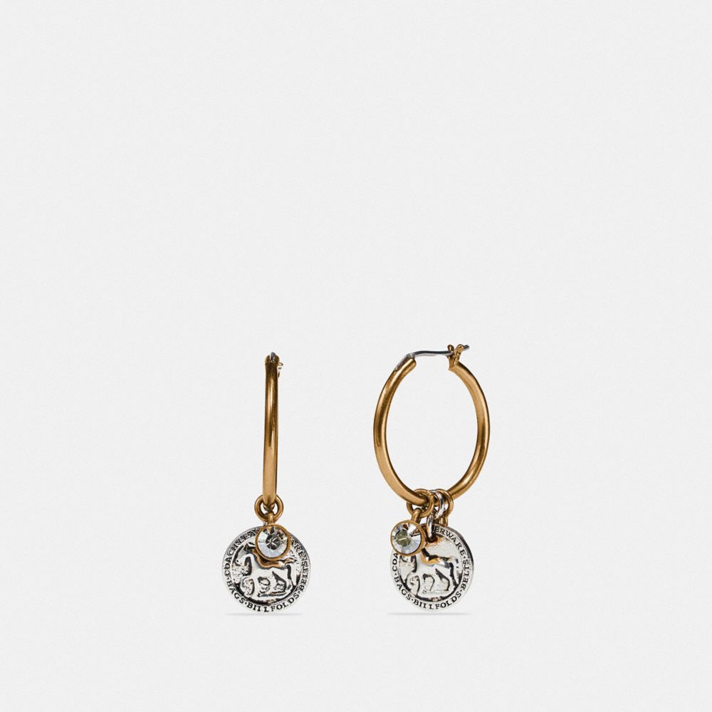 COACH 89859 HORSE AND CARRIAGE COIN HOOP EARRINGS GOLD/SILVER