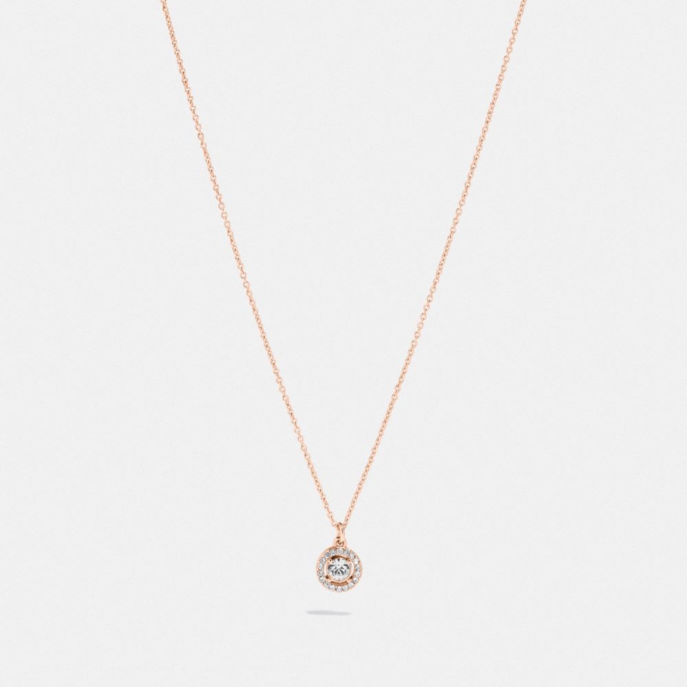 Halo Pave Stud Necklace - 89861 - Rose Gold/Clear