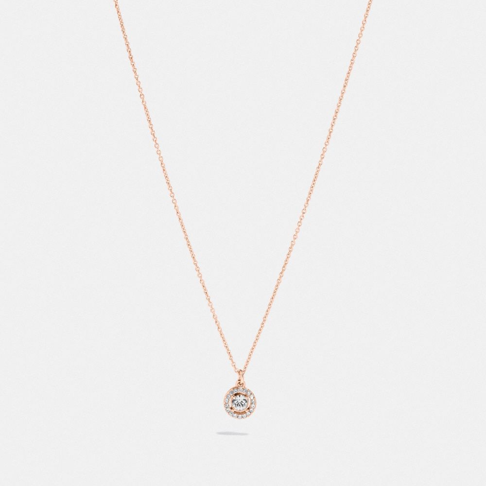 COACH 89861 Halo Pave Stud Necklace Rose Gold/Clear