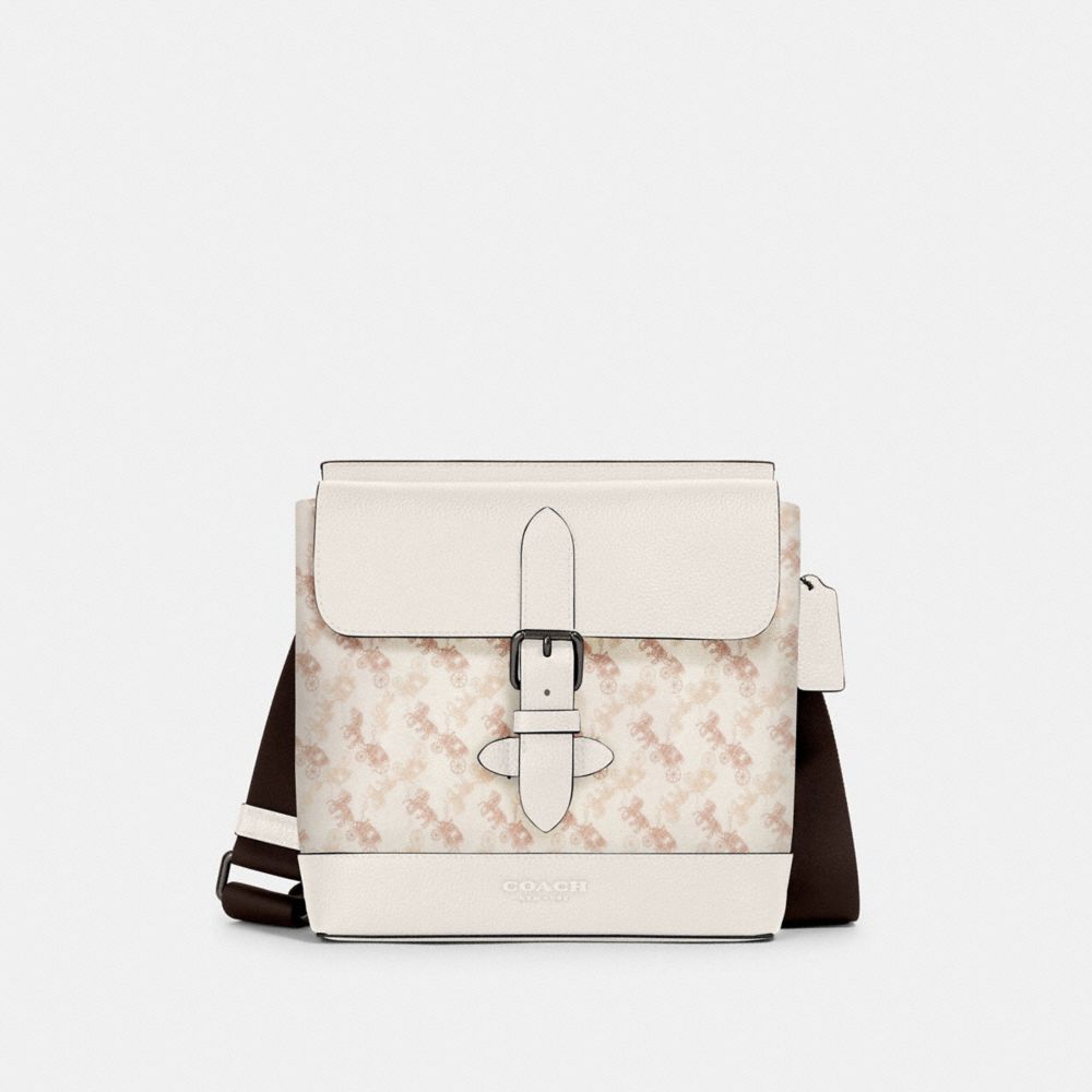 COACH 89891 HUDSON CROSSBODY WITH HORSE AND CARRIAGE PRINT QB/BEIGE-TAUPE