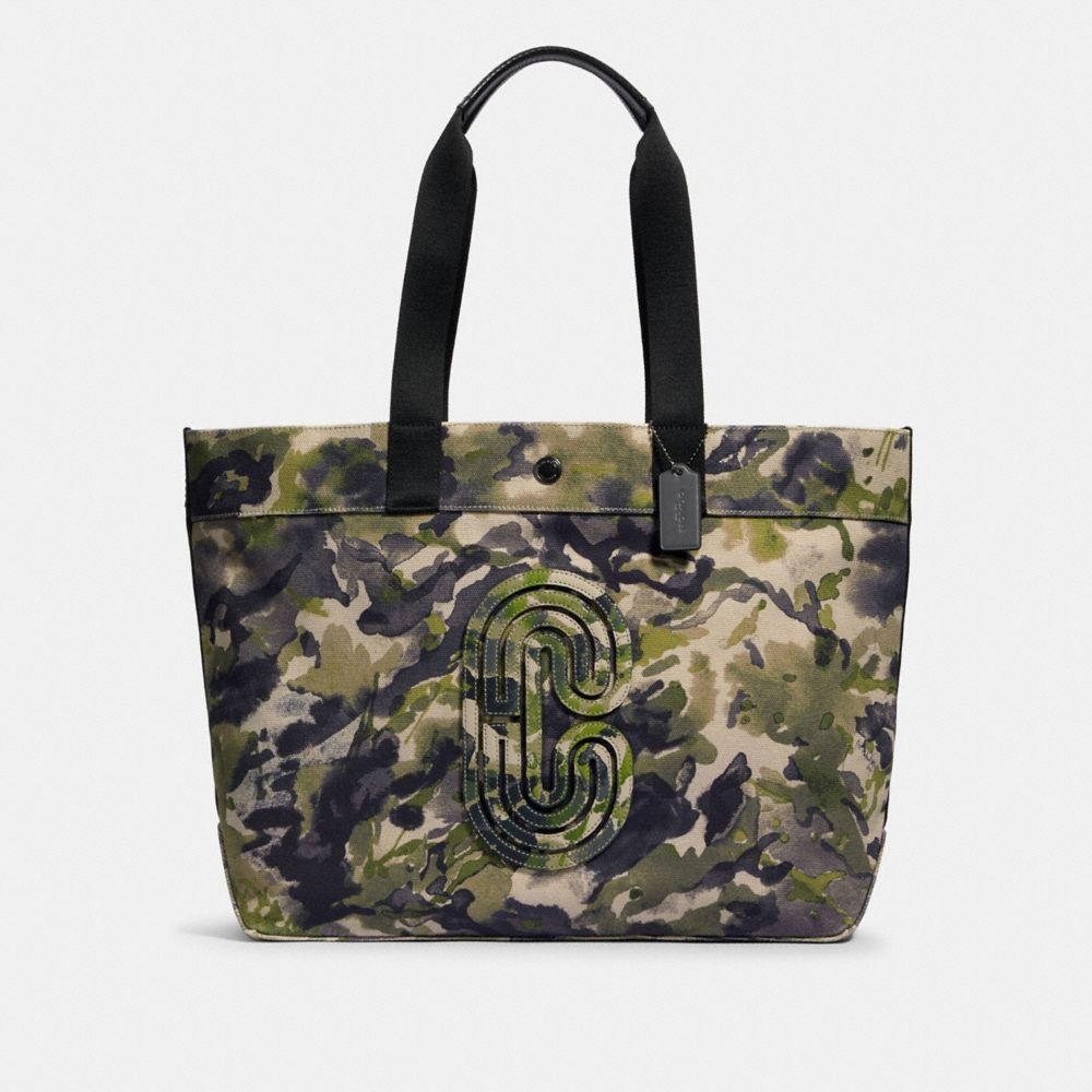 TOTE WITH WATERCOLOR SCRIPT PRINT AND COACH PATCH - 89892 - QB/GREEN MULTI