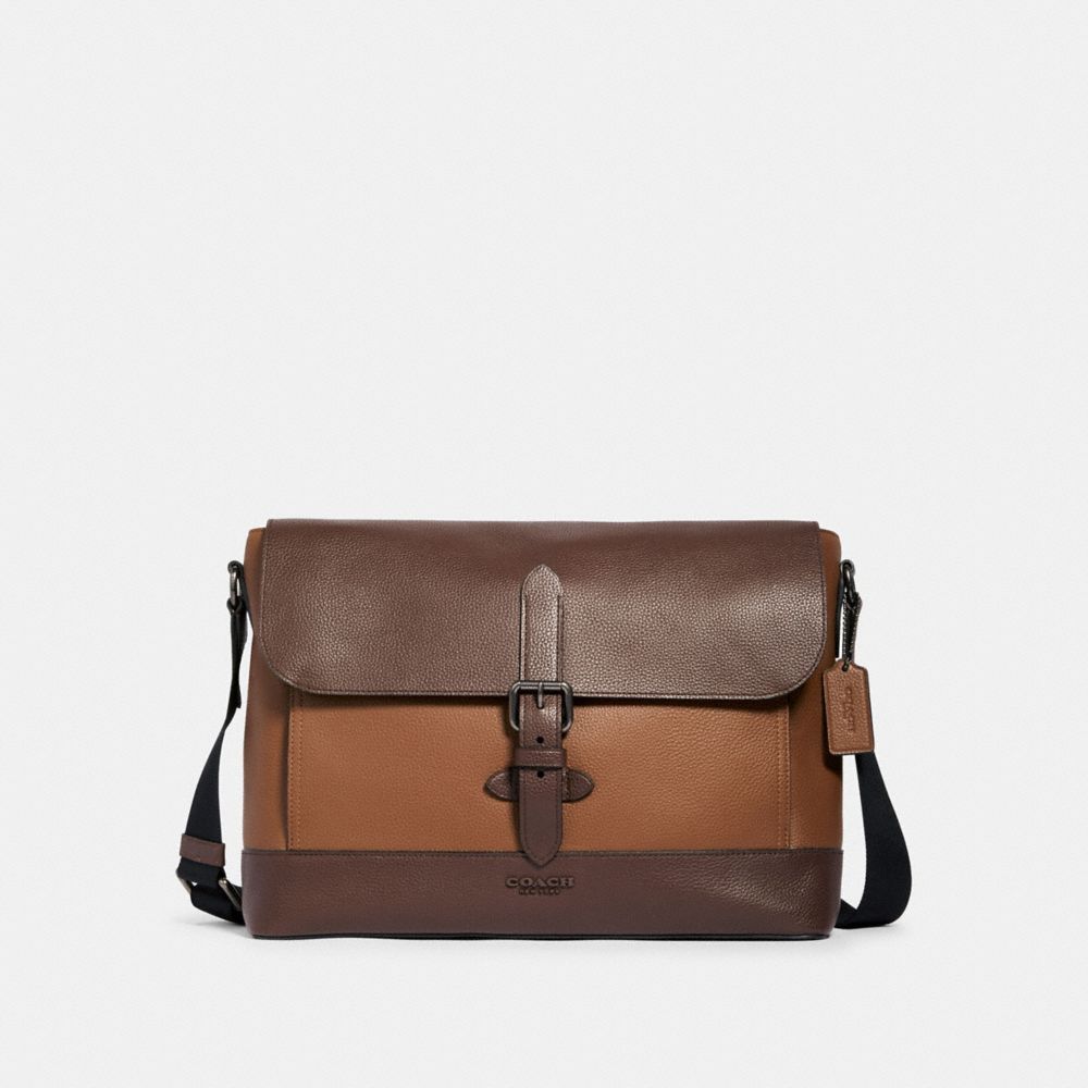 COACH 89894 HUDSON MESSENGER IN COLORBLOCK QB/TOBACCO MAHAGONY