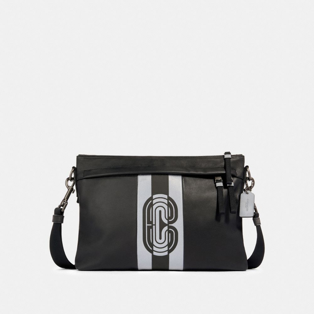 COACH 89914 Edge Messenger With Reflective Varsity Stripe And Coach Patch QB/BLACK/SILVER/BLACK