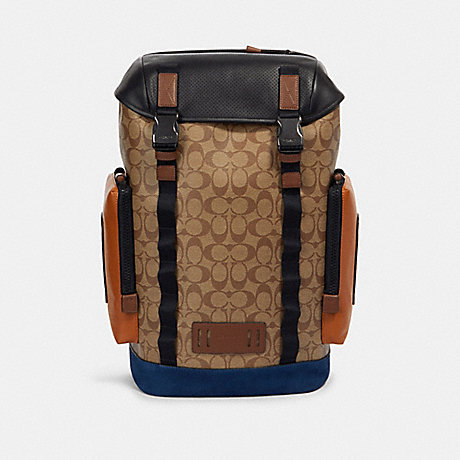 COACH RANGER BACKPACK IN SIGNATURE CANVAS WITH MOUNTAINEERING DETAIL - QB/TAN BURNT SIENNA MULTI - 89930