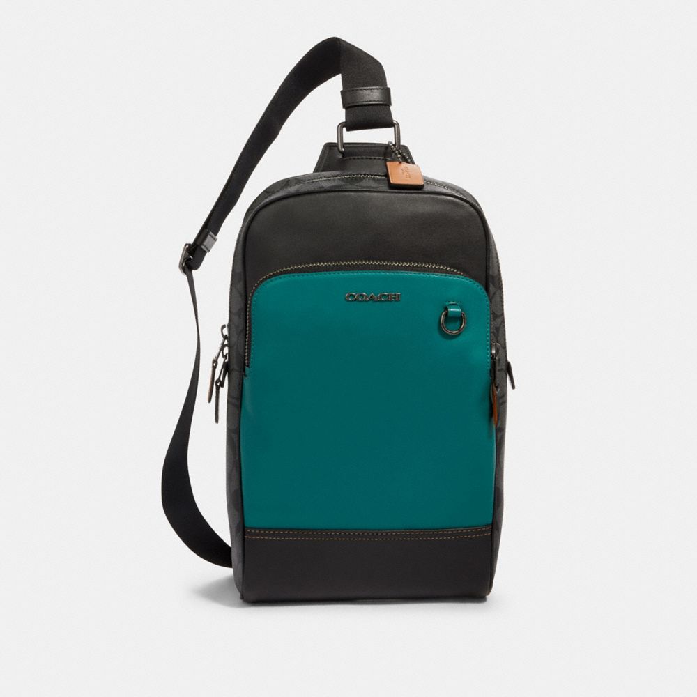 COACH 89936 - GRAHAM PACK IN COLORBLOCK SIGNATURE CANVAS QB/CHARCOAL DARK SEA GREEN