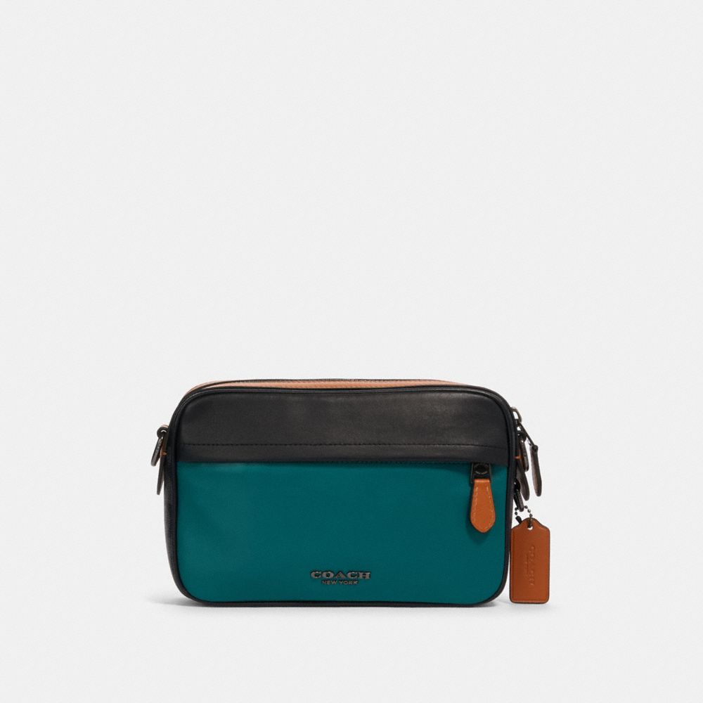 GRAHAM CROSSBODY IN COLORBLOCK SIGNATURE CANVAS - 89938 - QB/CHARCOAL DARK SEA GREEN