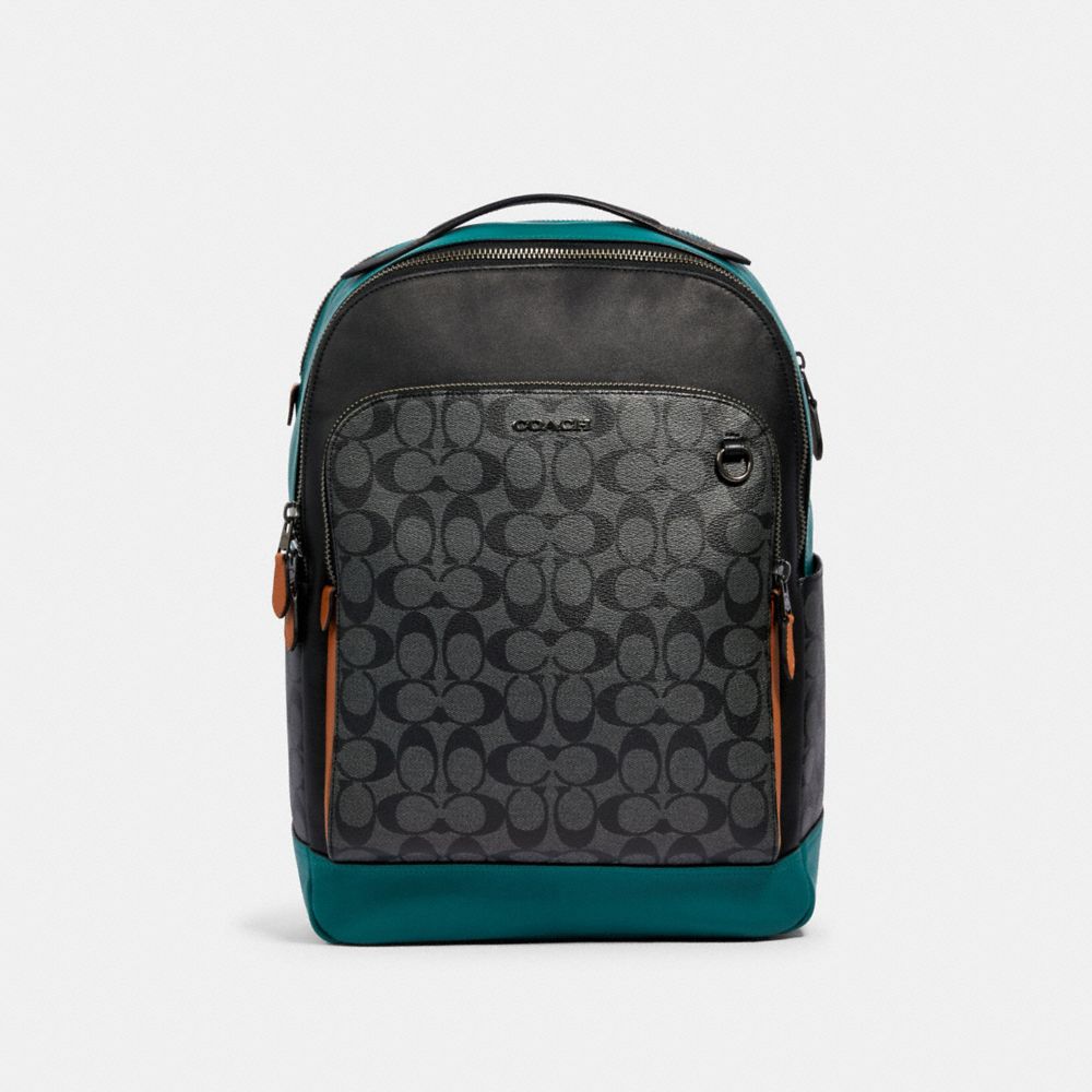 COACH 89941 GRAHAM BACKPACK IN COLORBLOCK SIGNATURE CANVAS QB/CHARCOAL-DARK-SEA-GREEN