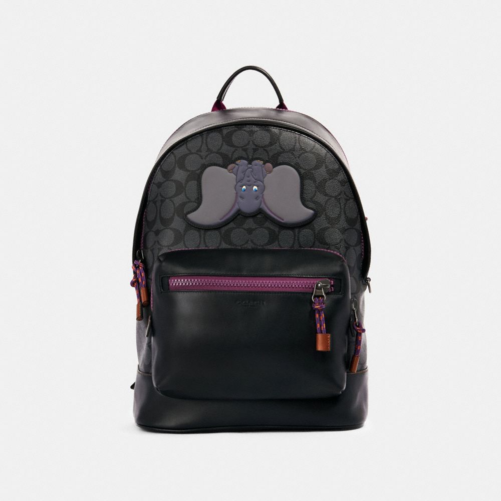 DISNEY X COACH WEST BACKPACK IN SIGNATURE CANVAS WITH DUMBO - 89943 - QB/CHARCOAL PLUM MULTI