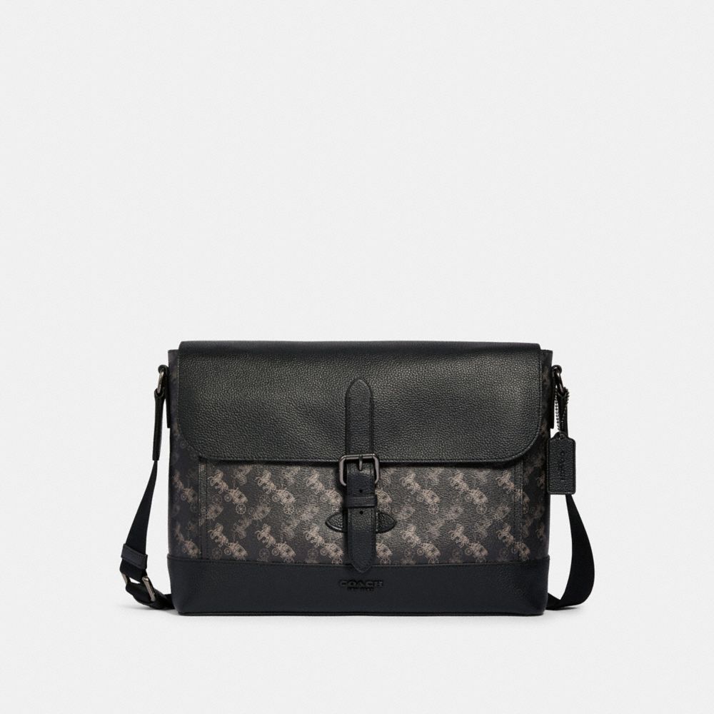 HUDSON MESSENGER WITH HORSE AND CARRIAGE PRINT - 89955 - QB/BLACK MULTI