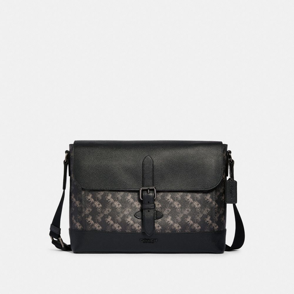 COACH HUDSON MESSENGER WITH HORSE AND CARRIAGE PRINT - QB/BLACK MULTI - 89955