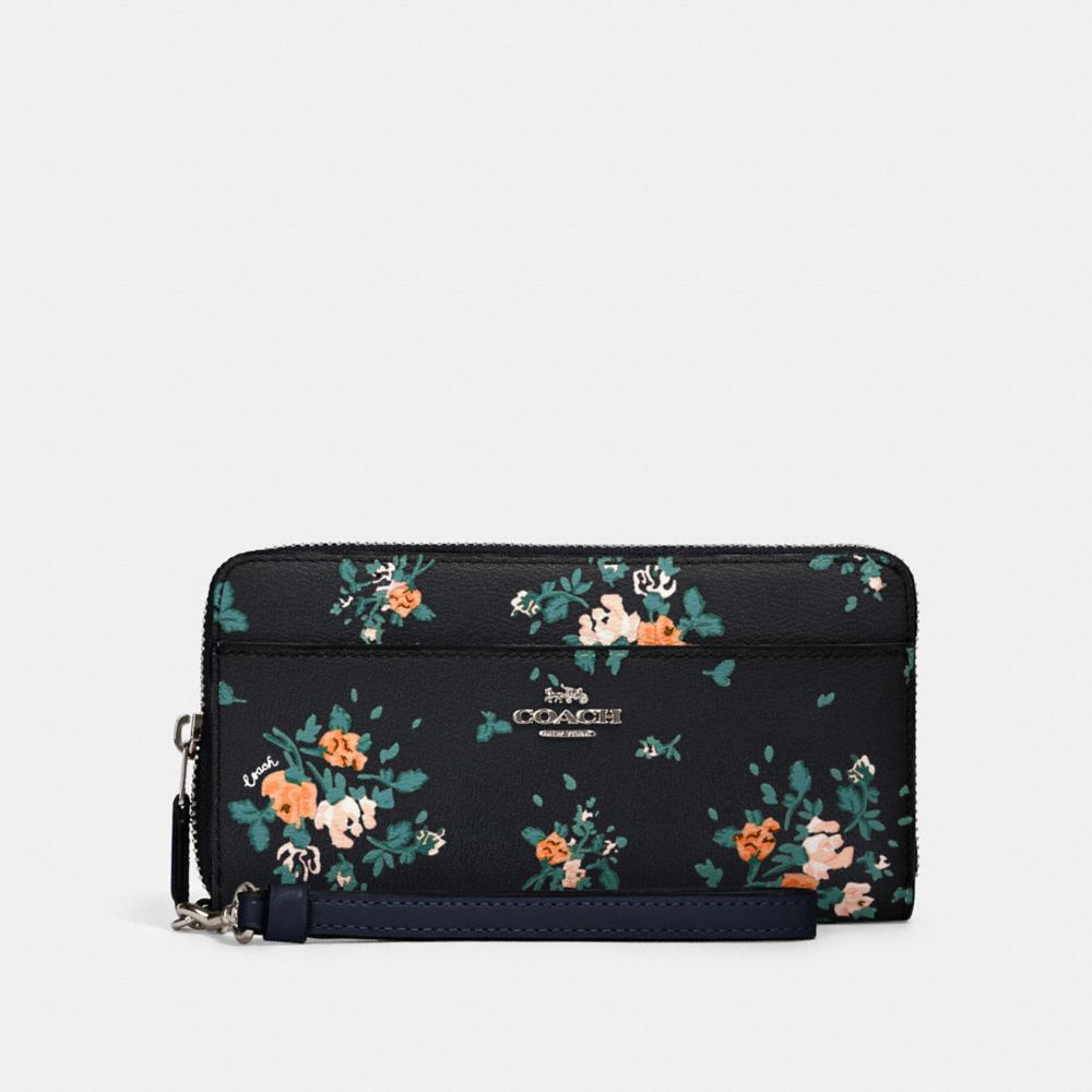 COACH ACCORDION ZIP WALLET WITH ROSE BOUQUET PRINT - SV/MIDNIGHT MULTI - 89966