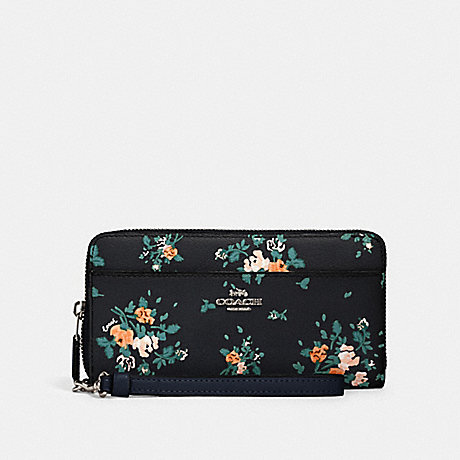 COACH ACCORDION ZIP WALLET WITH ROSE BOUQUET PRINT - SV/MIDNIGHT MULTI - 89966