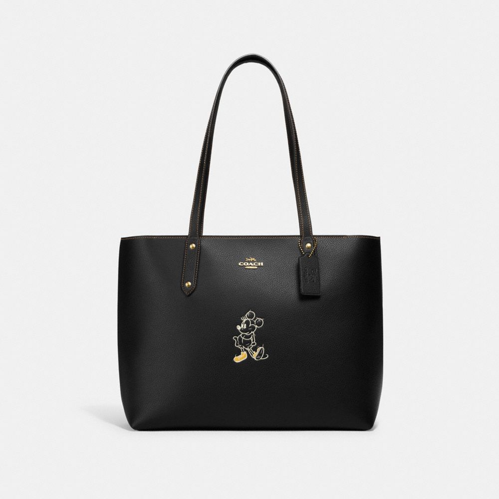 COACH 89975 Disney X Coach Central Tote With Zip With Mickey Mouse Motif BRASS/BLACK