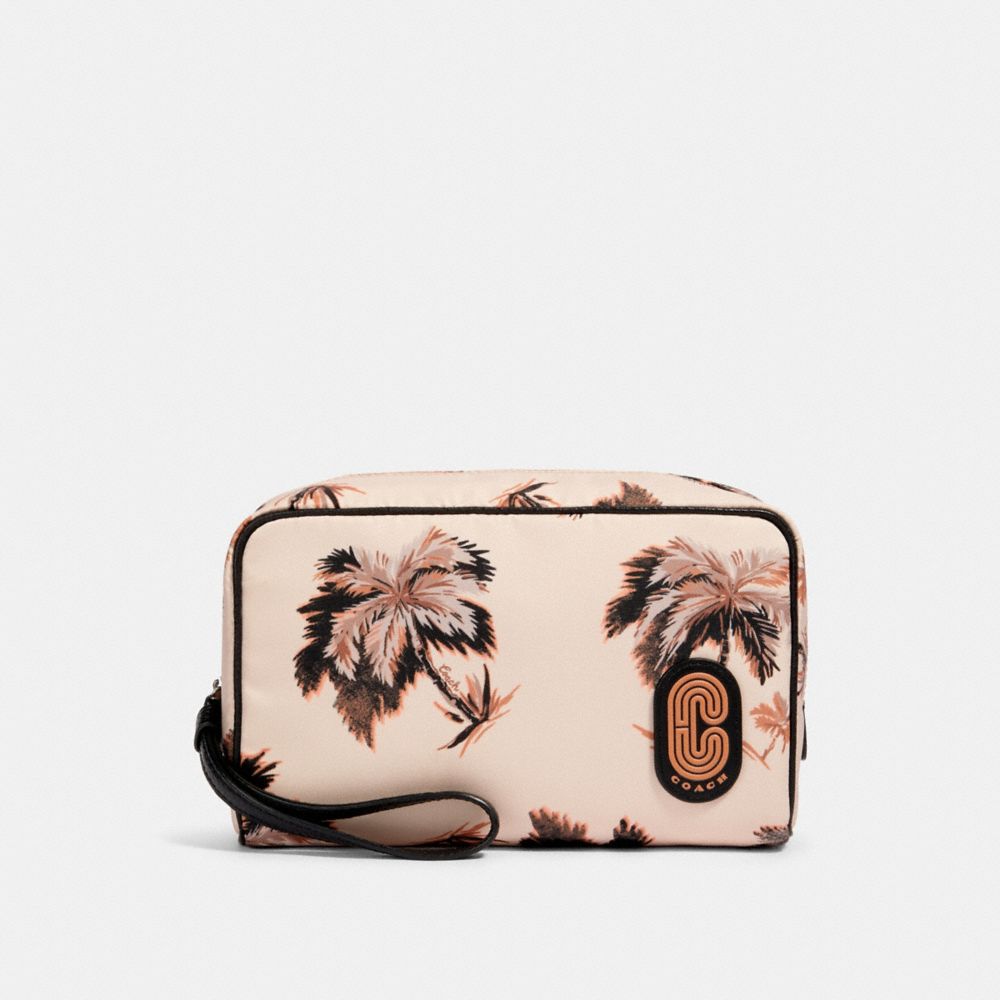 BOXY COSMETIC CASE WITH GLOWING PALM PRINT - 89980 - QB/PEACH MULTI