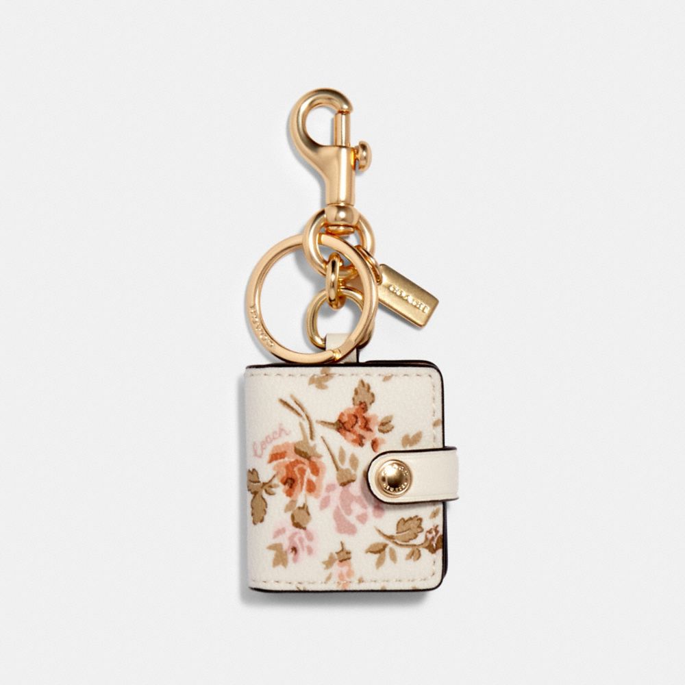 COACH 89985 Picture Frame Bag Charm With Rose Bouquet Print IM/CHALK MULTI