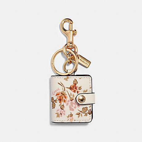 COACH 89985 PICTURE FRAME BAG CHARM WITH ROSE BOUQUET PRINT IM/CHALK MULTI