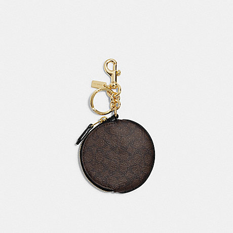 COACH 89987 Circular Coin Pouch Bag Charm In Signature Canvas Gold/Brown-Black