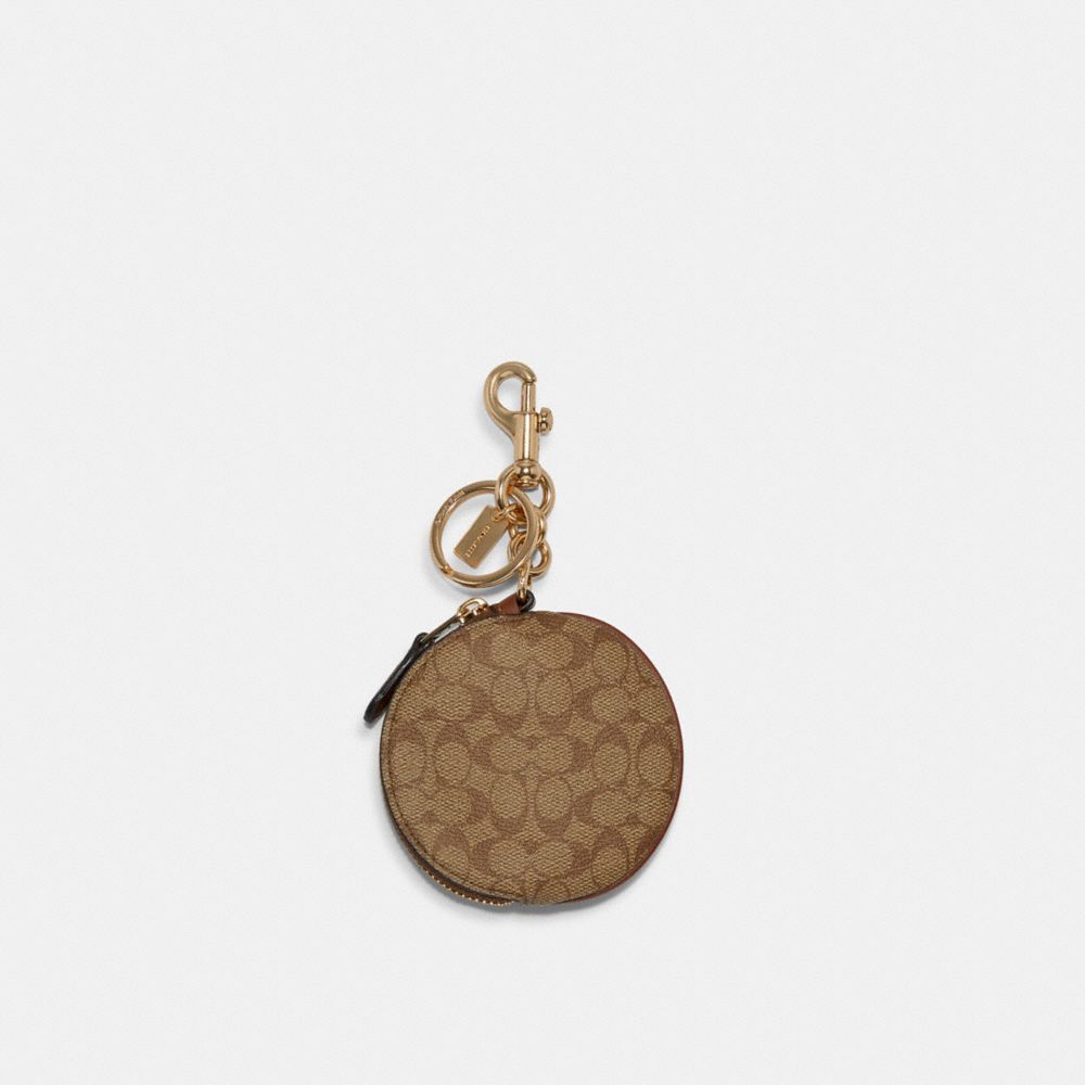 CIRCULAR COIN POUCH BAG CHARM IN SIGNATURE CANVAS - 89987 - IM/KHAKI