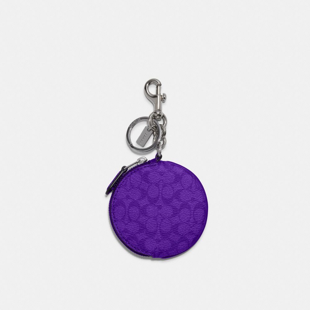 Circular Coin Pouch Bag Charm In Signature Canvas - SV/SPORT PURPLE - COACH 89987