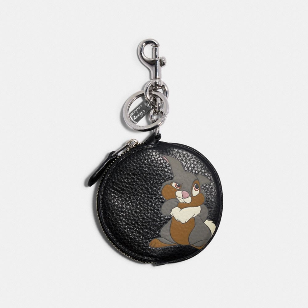 COACH 89988 - DISNEY X COACH CIRCULAR COIN POUCH BAG CHARM WITH DISNEY MOTIF SV/BLACK MULTI