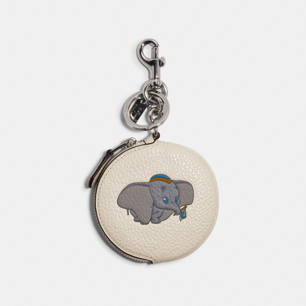 COACH DISNEY X COACH CIRCULAR COIN POUCH BAG CHARM WITH DISNEY MOTIF - SV/CHALK MULTI - 89988