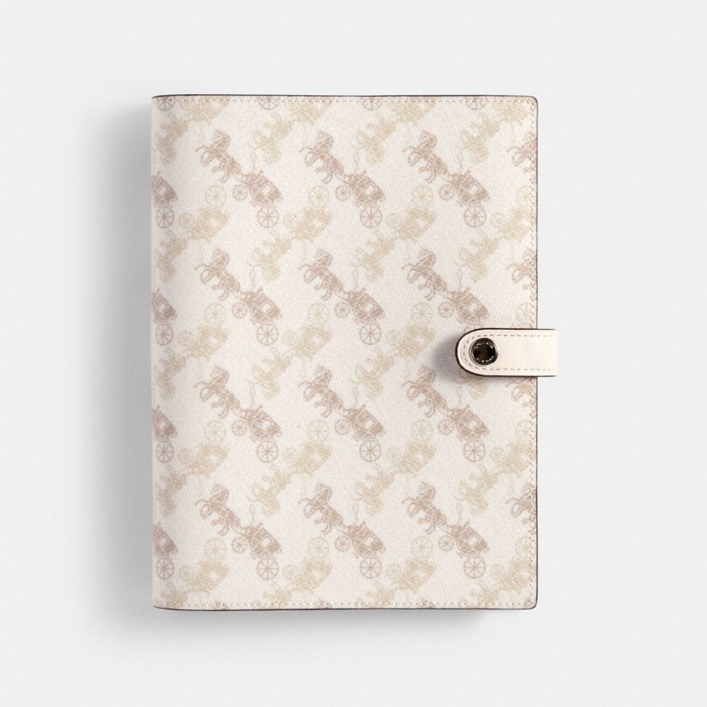 NOTEBOOK WITH HORSE AND CARRIAGE PRINT - 90017 - BEIGE TAUPE