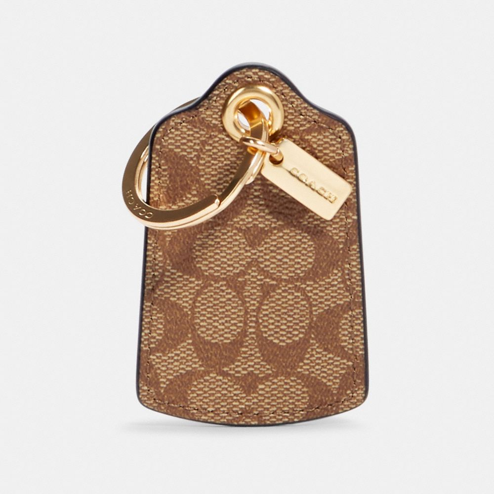 COACH LUGGAGE TAG KEY RING IN SIGNATURE CANVAS - IM/KHAKI - 90018