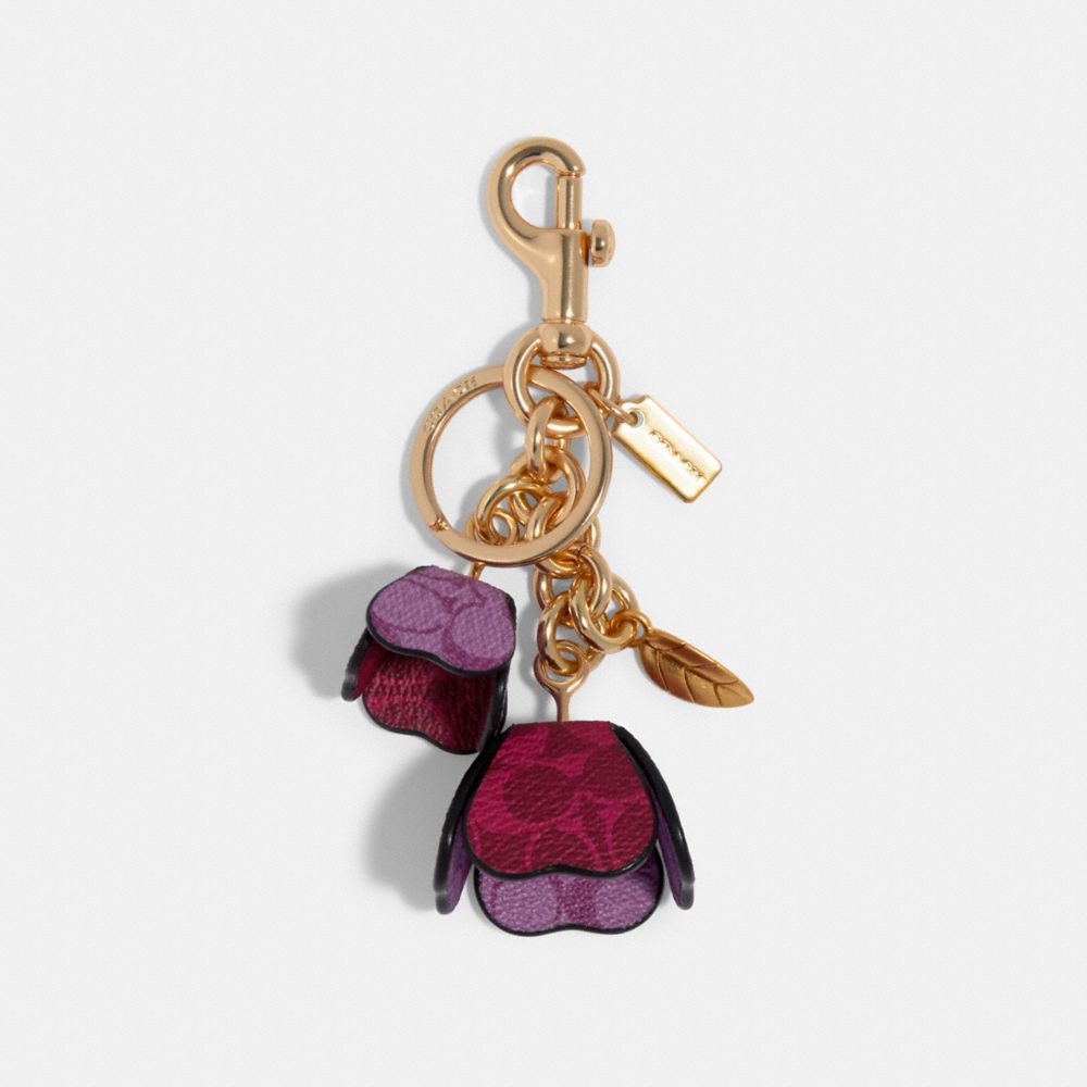 COACH 90020 Signature Tea Roses Bag Charm IM/MAGENTA MULTI