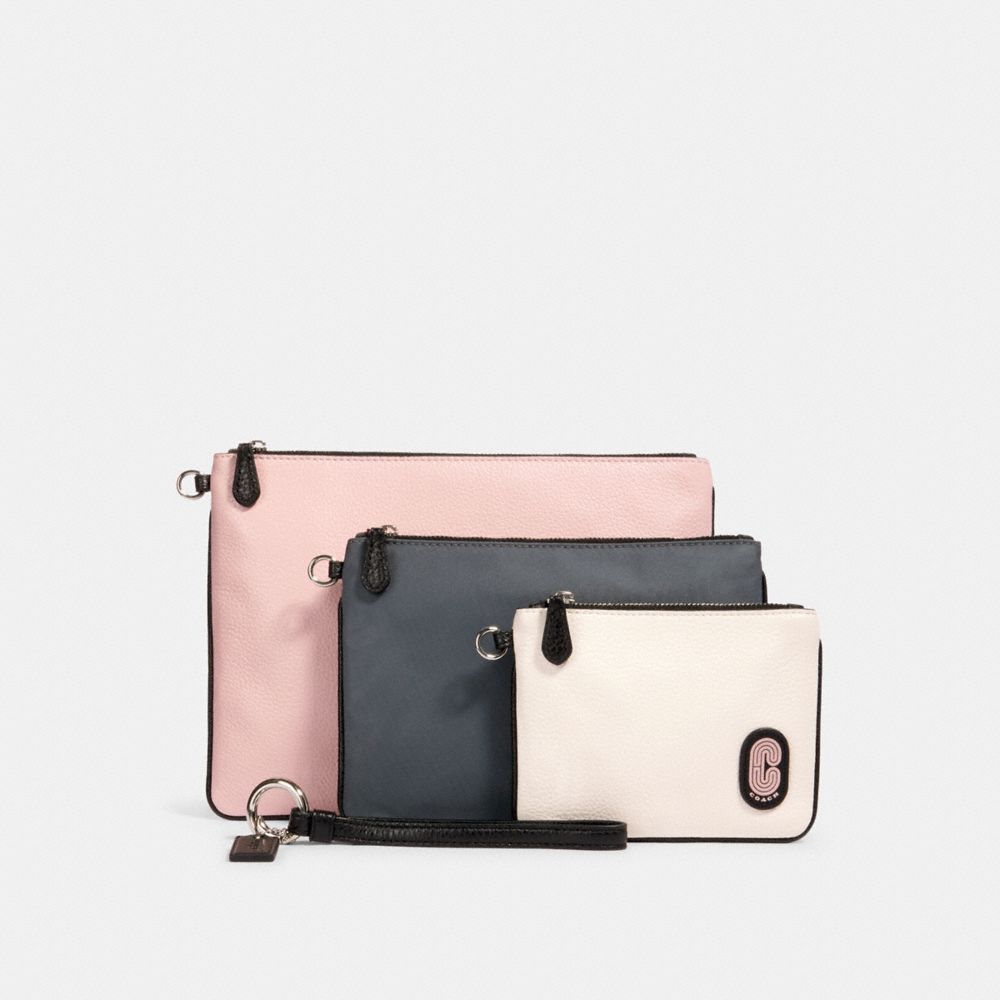 POUCH TRIO IN COLORBLOCK - SV/HEATHER GREY MULTI - COACH 90049